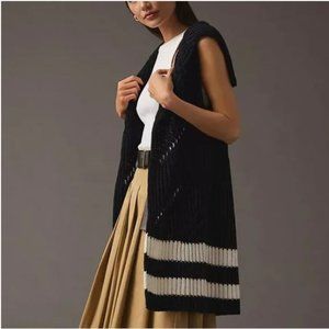 Anthropologie Maeve Cardigan NWT Sleeveless Black White Duster XS/S